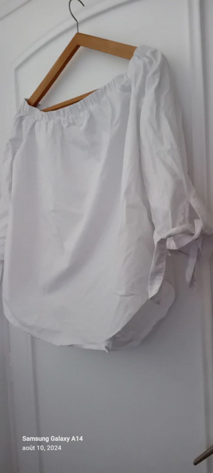 Blouse col elastique manches à nouer blanche femme M justfab - photo numéro 4