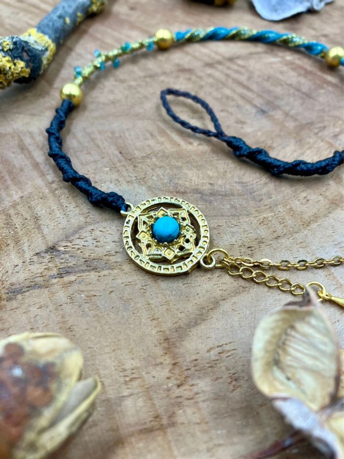 Bijou de cheveux, ateba, macramé imitation pierre Turquoise - photo numéro 2