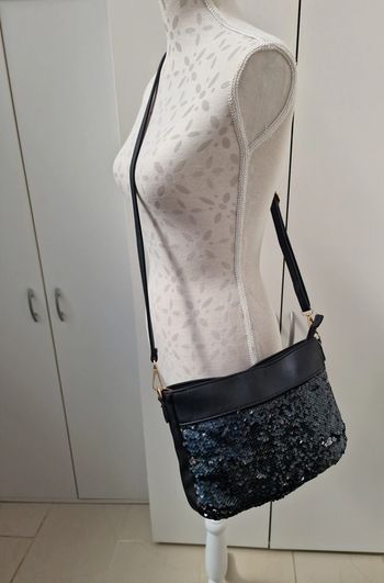 Sac Bandoulière Noir Sequins Noirs Argentés Conti Osvaldo