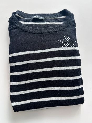 Pull TEX – Taille M – Rayures & Détails Chics - Chemise, Étoiles en strass