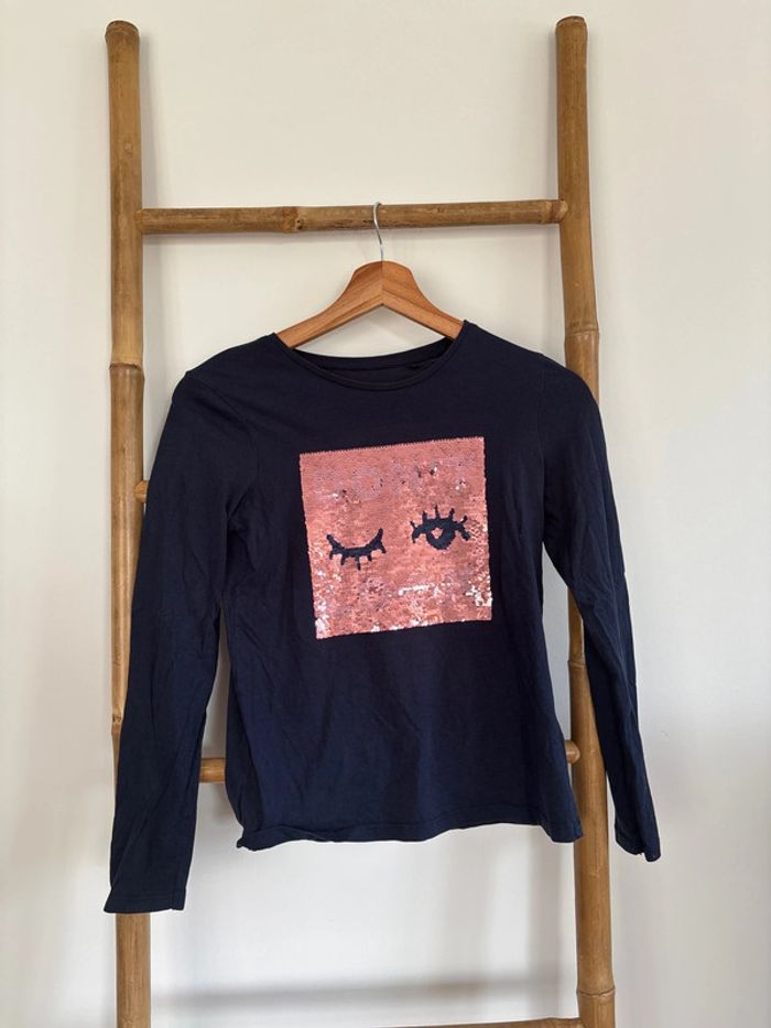 Sous pull bleu marine à strass réversibles