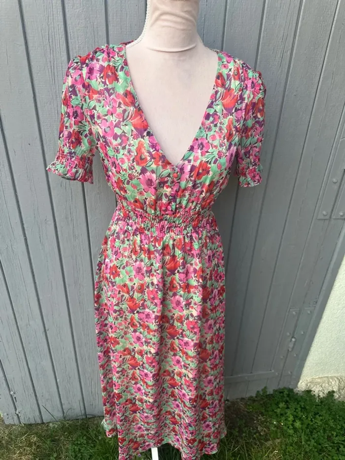 Robe longue été manches courtes fleurie coloré décolleté promod - photo numéro 2