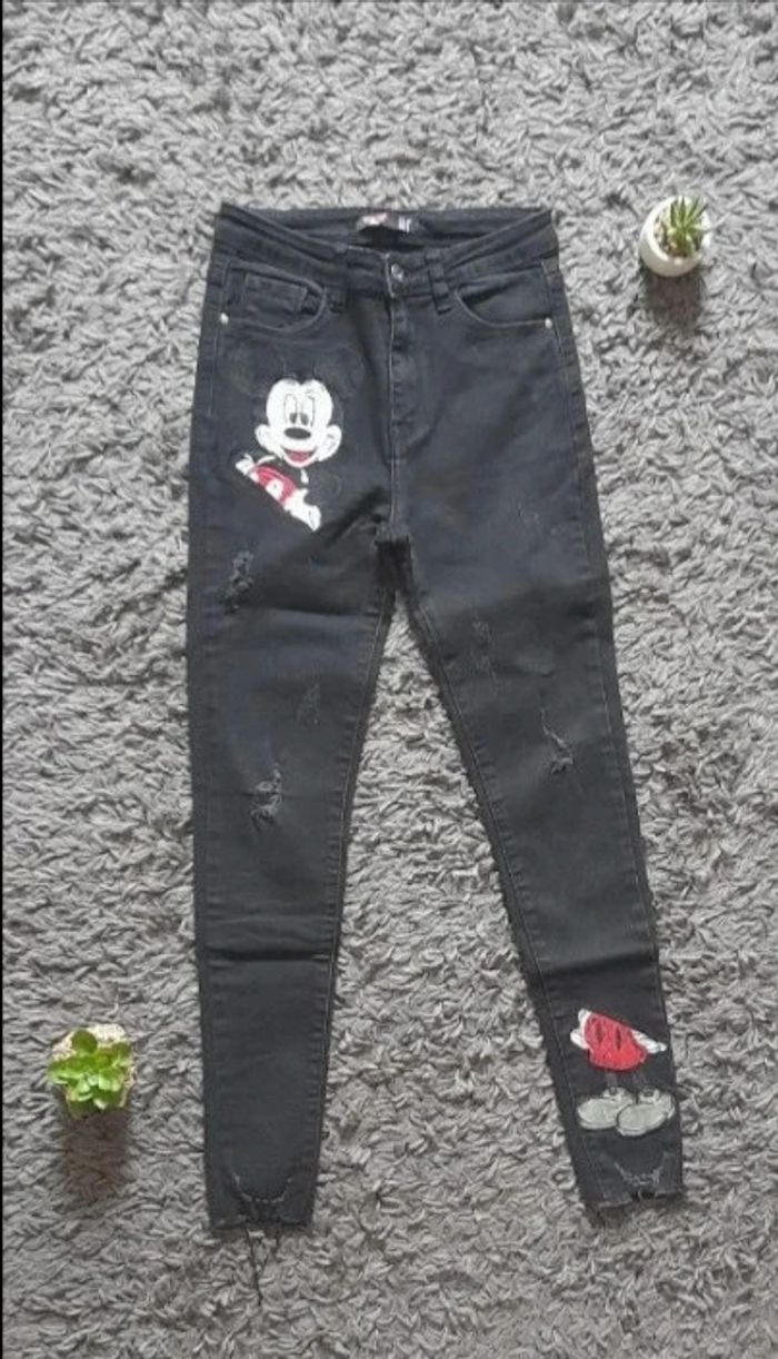 Jean skinny imprimé sequins Mickey - photo numéro 1