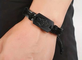 A46 bracelet jonc cuir homme tendance loup réglable