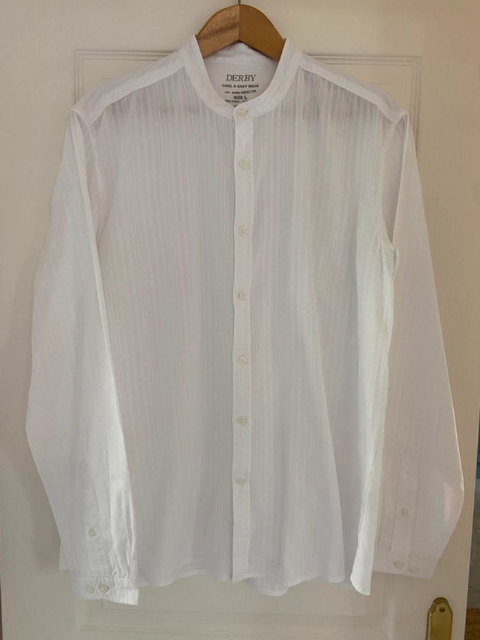 Chemise blanche col Mao coton Derby taille L