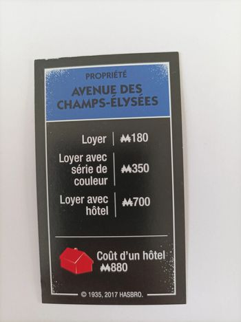 Carte propriété Avenue des Champs-Elysées pièce détachée Monopoly édition tricheurs Hasbro #A28