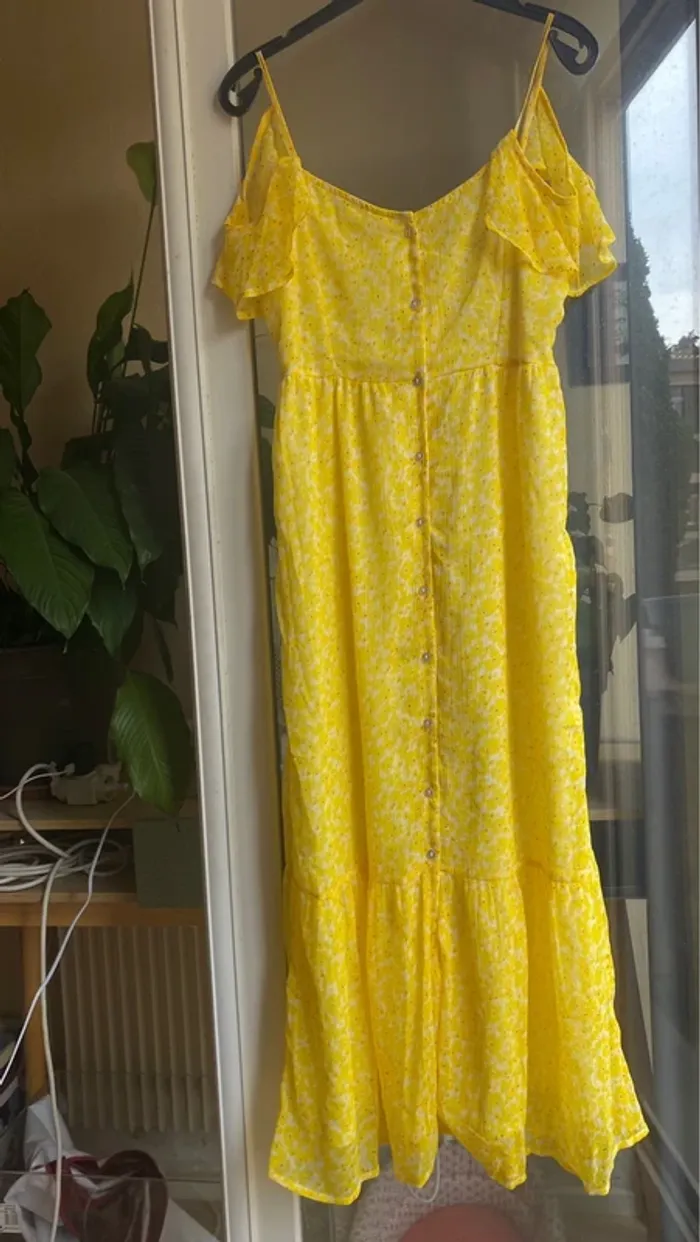 Robe longue jaune débardeur boutons - photo numéro 2