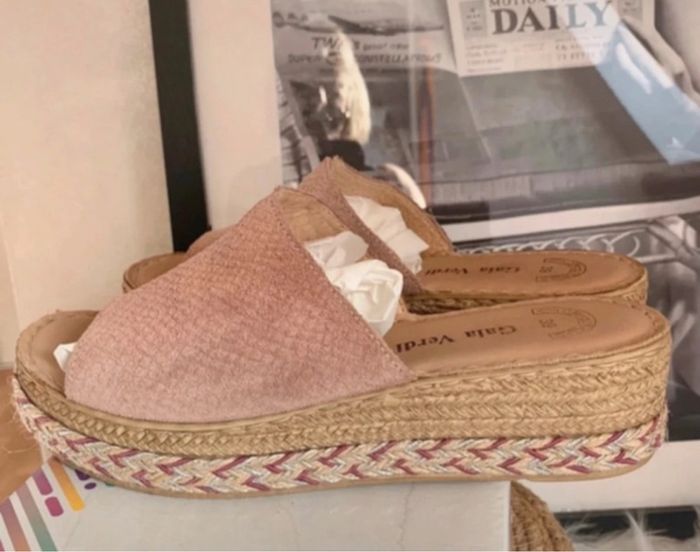 Mules sandales corde cuir véritable daim pointure 39 - photo numéro 6