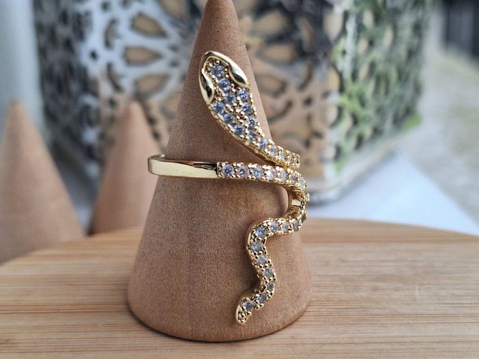 Bague ouverte dorée avec strass forme serpent en Acier Inoxydable Bague de fiançailles pour femme - photo numéro 2