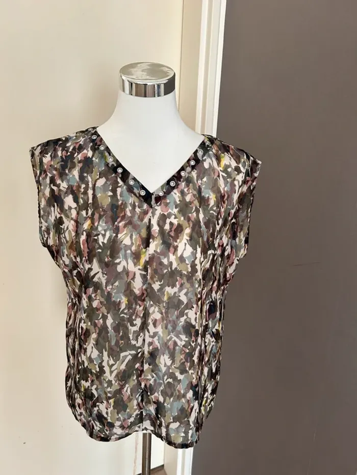Ikks haut top blouse voilée imprimer camouflage, taille M/38 - photo numéro 6