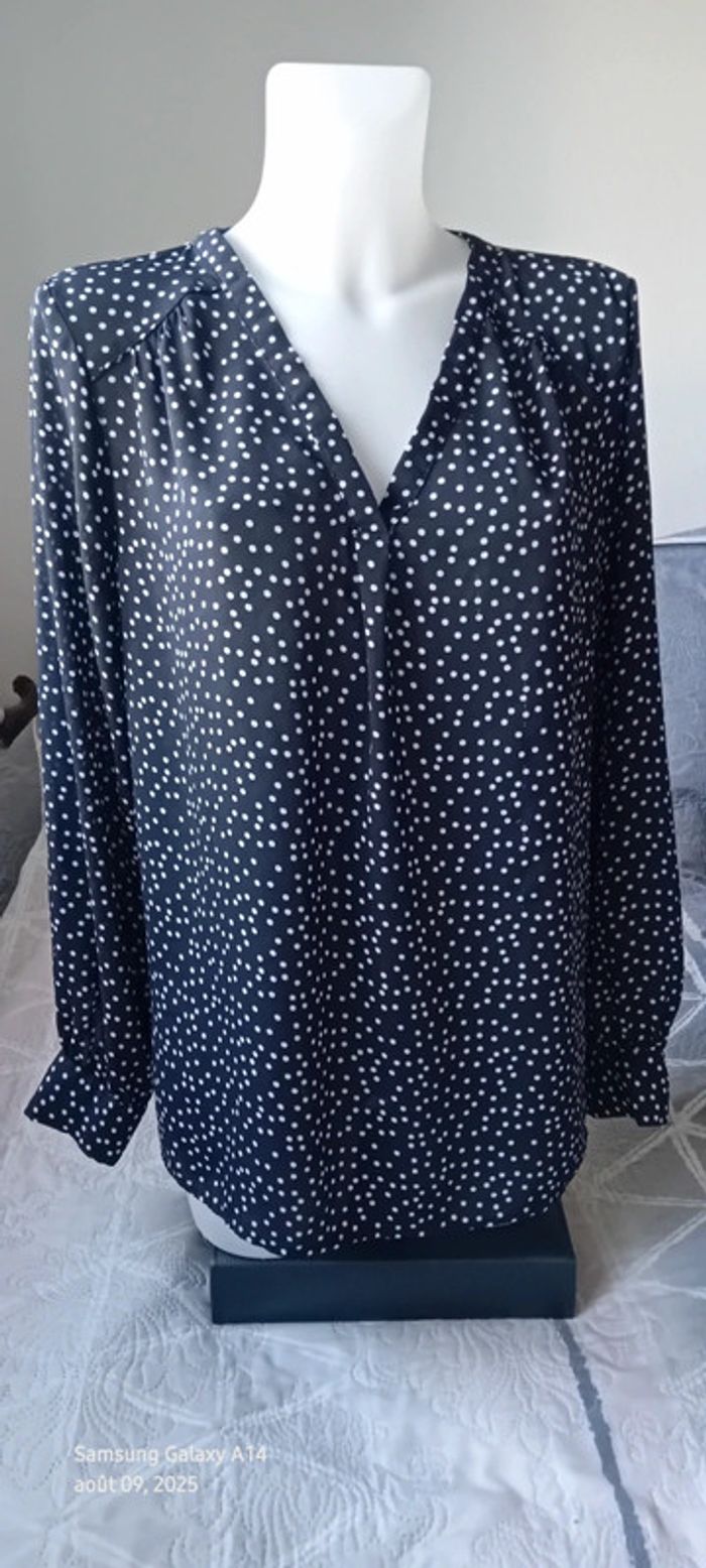 Blouse longue fluide col V manches longues à pois noir et blanc femme XL - photo numéro 4