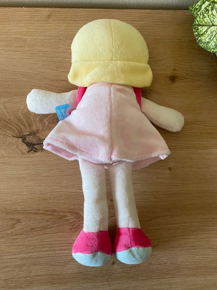 Doudou poupée blonde robe rose motif chat sucre d’orge - photo numéro 3
