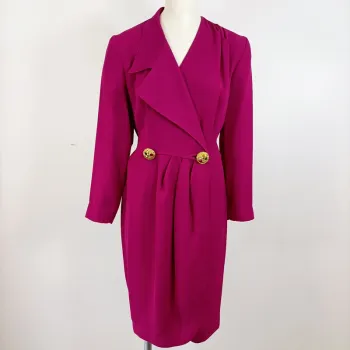 Robe blazer fuchsia à boutons bijoux dorés Vintage Élégante tendance - taille 42 estimée A668