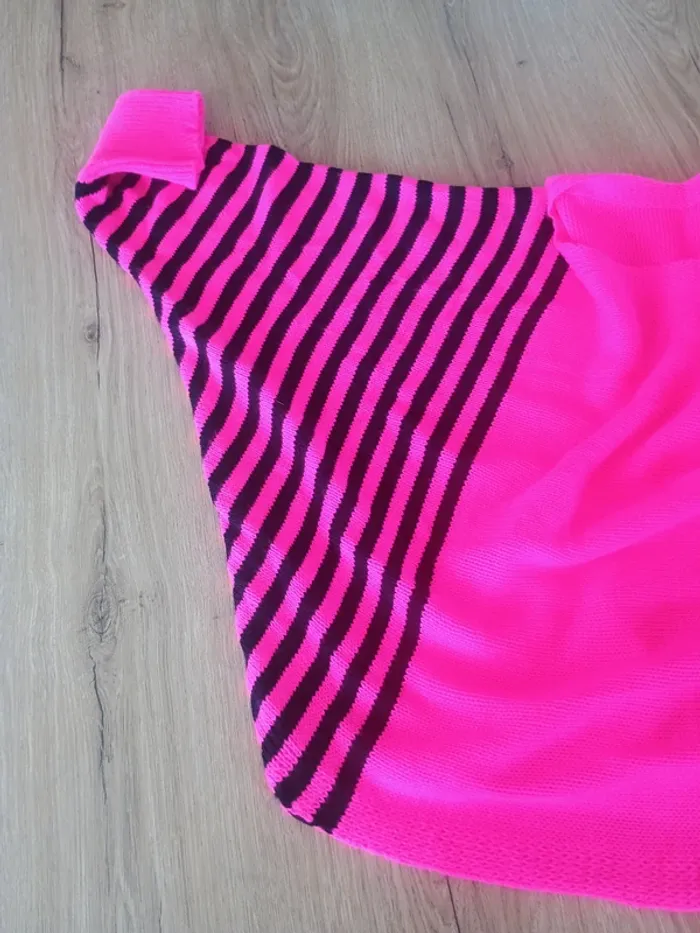 Pull oversize chauve-souris rose fluo à rayures – taille unique - photo numéro 4