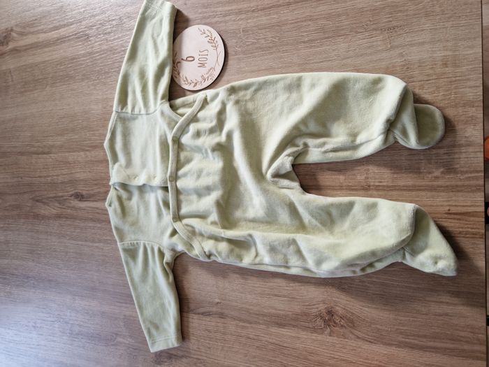 Pyjama / Dors-bien velours vert pâle brodé Lapin Tex - 6 mois - photo numéro 4