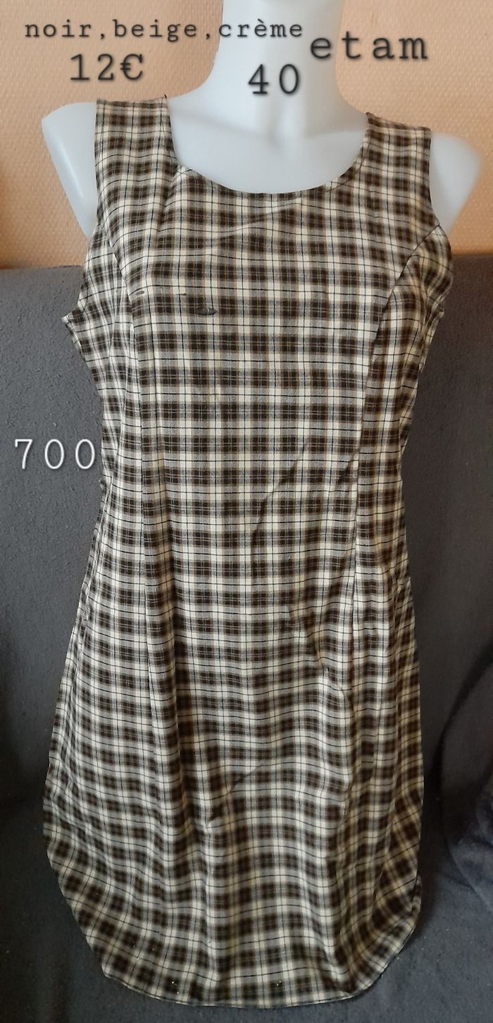 Robe à carreaux, noir,beige,crème