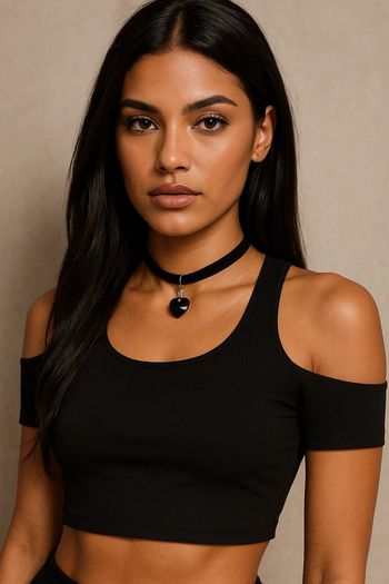 Collier ras du coup noir coeur - neuf