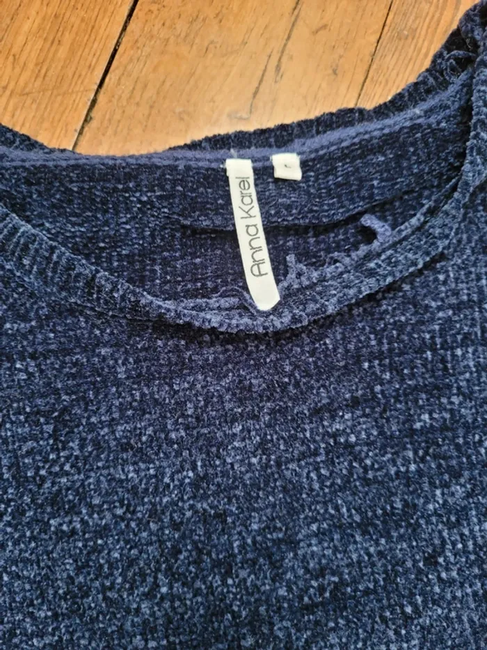 Pull maille chenille - Bleu marine - Vintage - photo numéro 2