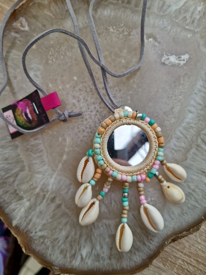Collier Sautoir Miroir Boheme Macramé Attrape Reves Coquillages Perles - photo numéro 9