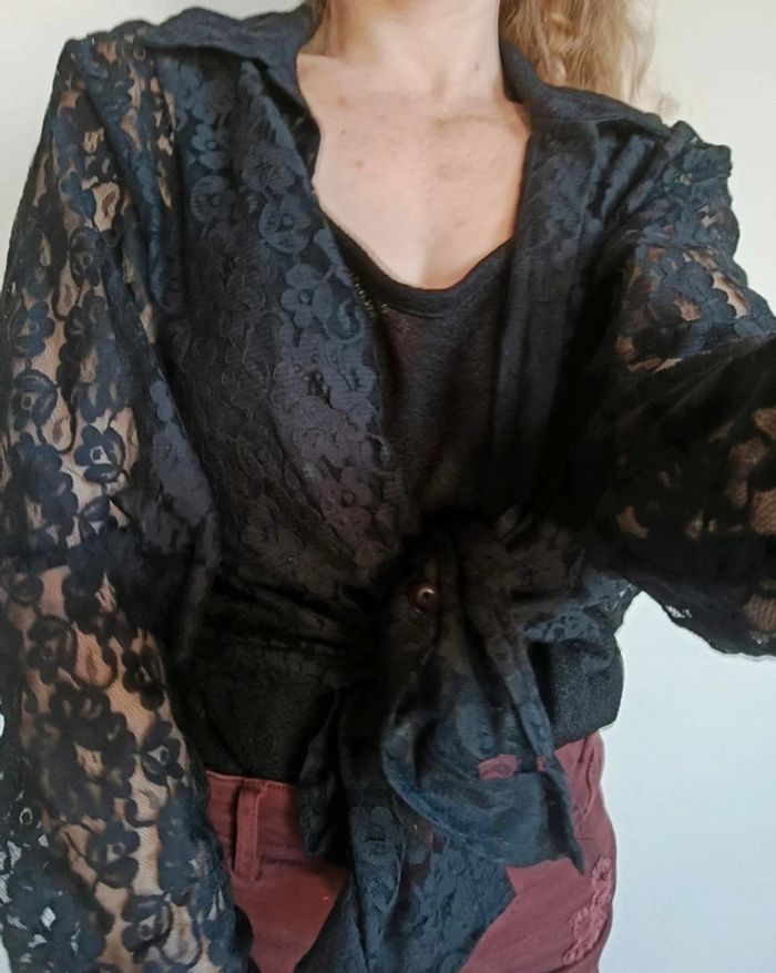 💎Chemise femme sexy raffiné noir dentelle t L 40 - photo numéro 4