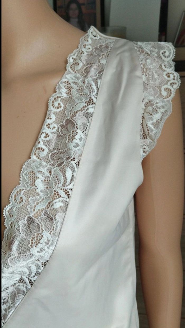 Superbe top haut blouse beige effet dentelle taille 34/36 - photo numéro 6