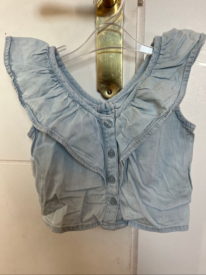 Débardeur crop top Tape à l’œil bleu en jean - photo numéro 3