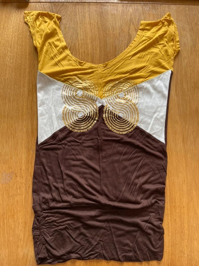 Top croisé dans le dos blanc or marron