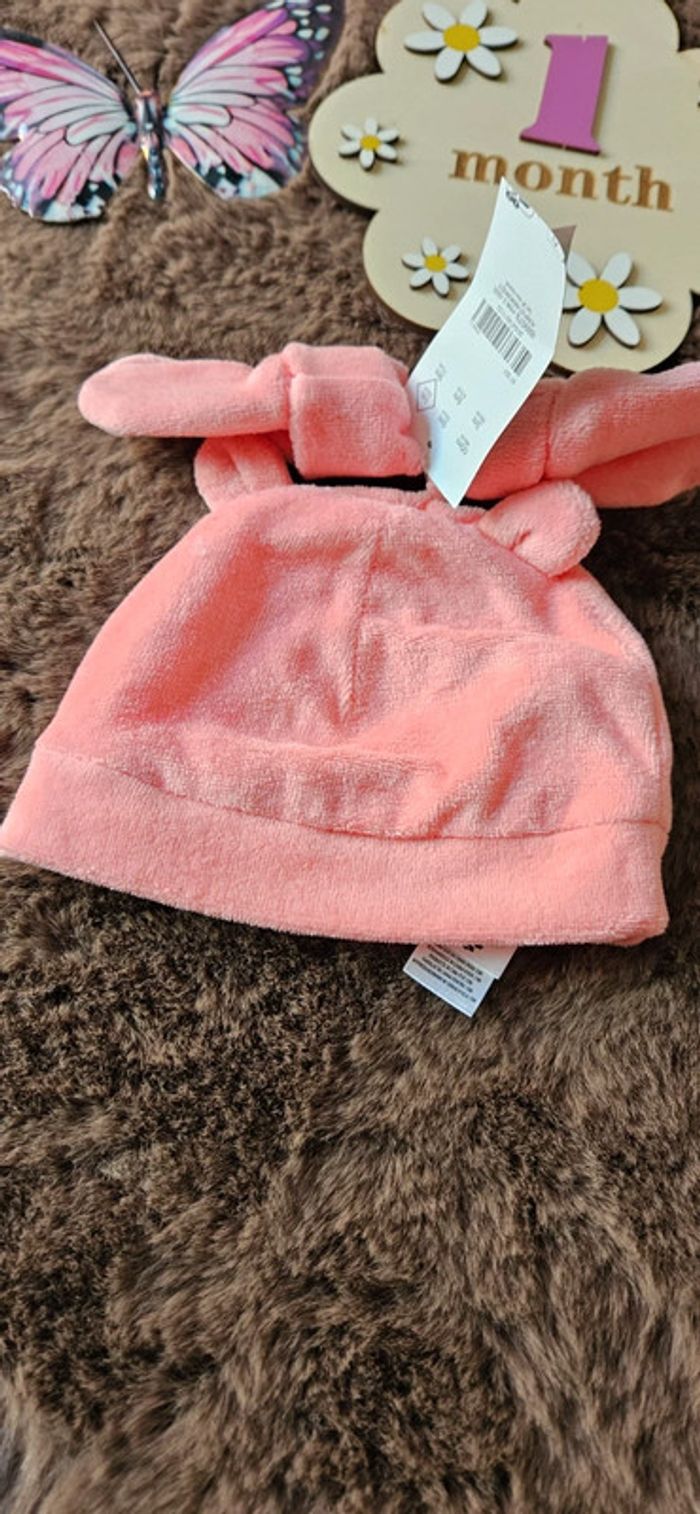 Ensemble bonnet et moufle nourrisson 1mois fille corail - photo numéro 2