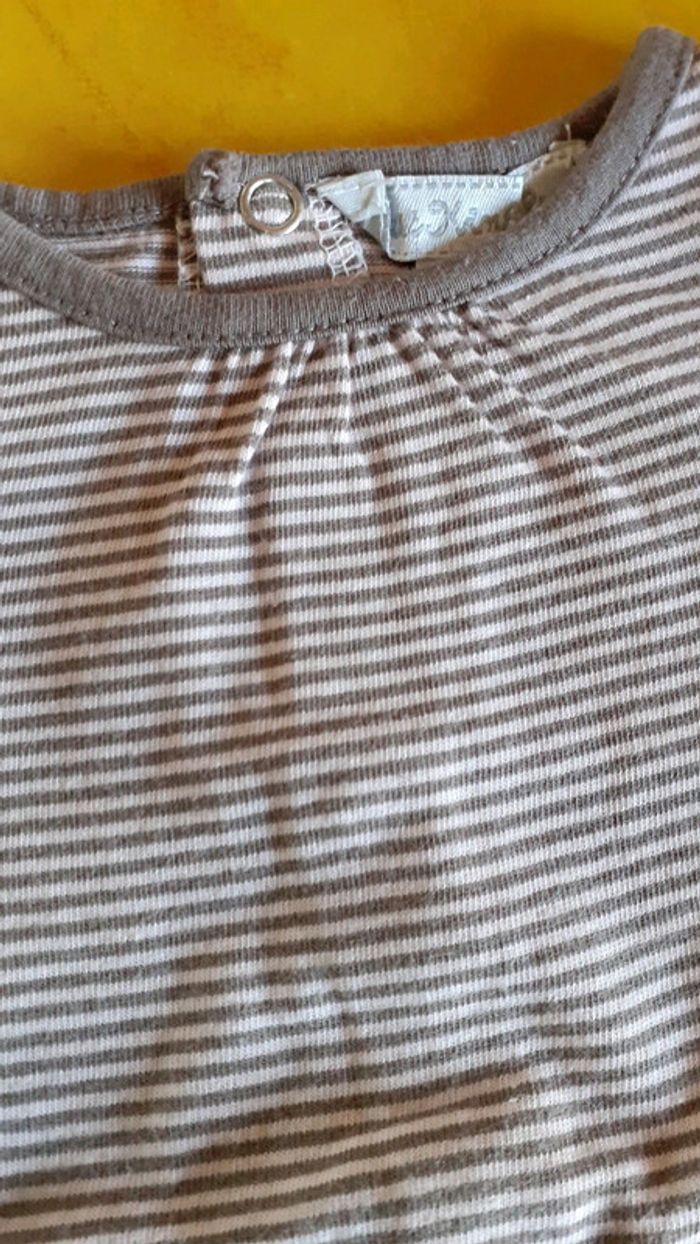 Tee-shirt manche longue rayé taupe/rose clair - photo numéro 2