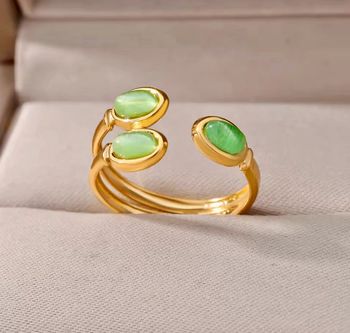 Bague triple perles vertes en acier inoxydable très mignon