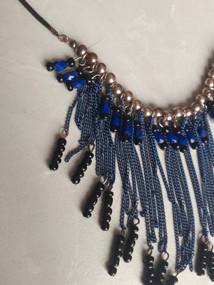 Collier perles bleu noir - photo numéro 2