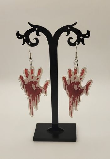 BOUCLES D'OREILLES MAIN SANGLANTE HALLOWEEN ,CARNAVAL, DEGUISEMENT ! NEUVE !