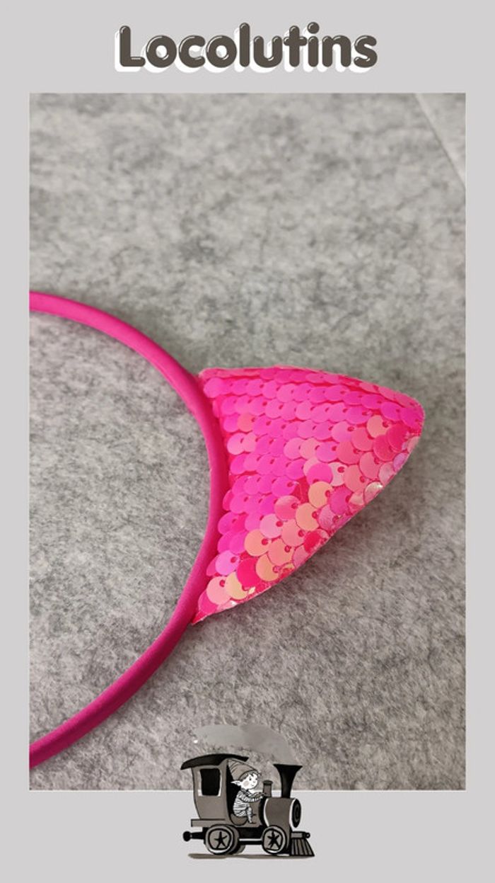 🚂 Serre-tête chat à sequins fushia rose - photo numéro 2