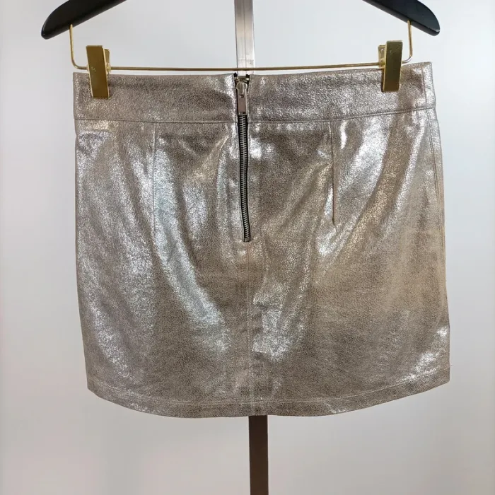 Mini jupe métallisée argentée Pull&Bear taille S fermeture zip tendance soirée A1396 - photo numéro 2