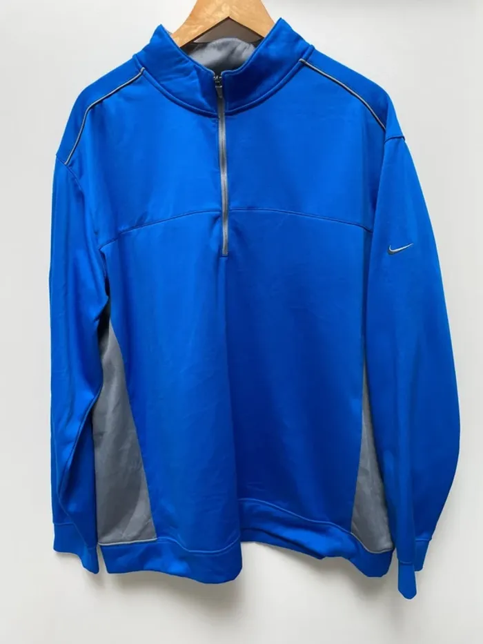 Nike Golf Tour Performance Therma-Fit Blue Pullover 1/4 Zip Athletic Jacket Mens Size XXL