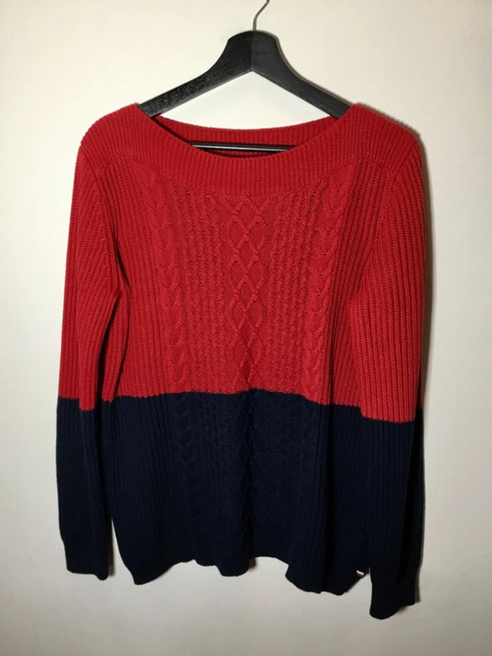Pull col rond pour femme Tommy Hilfiger marine et rouge taille M 081