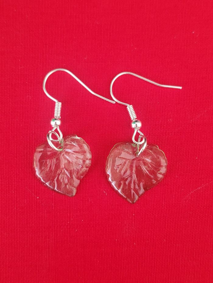 Boucles d'oreilles pendante argenté feuille verte