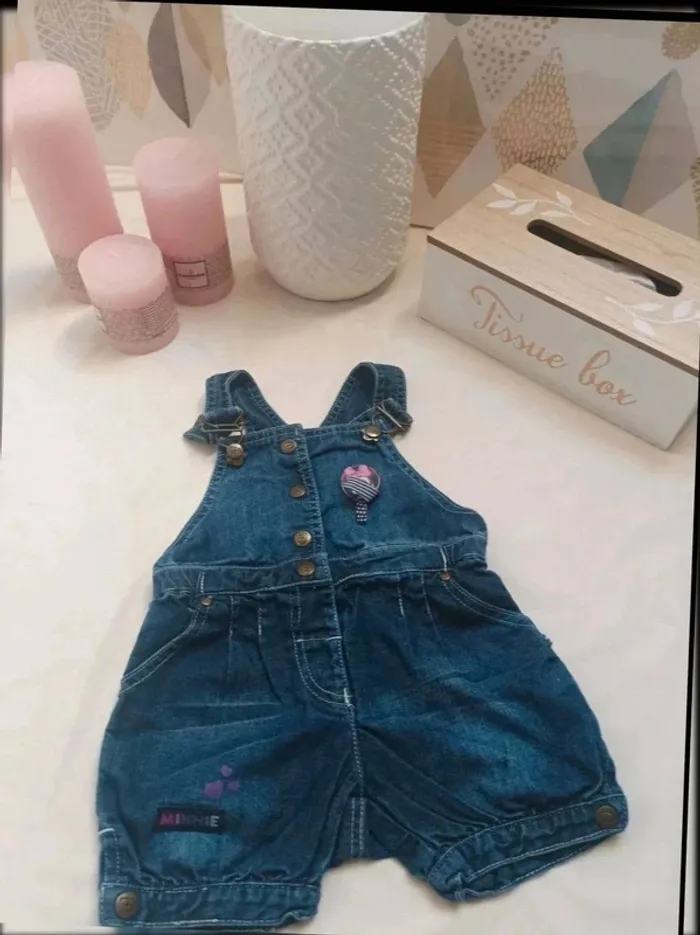 Salopette short en jean brut Disney fille 9 mois