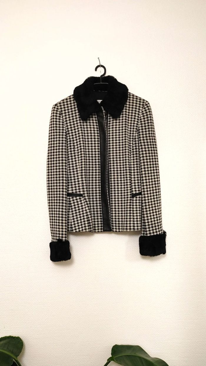 Magnifique veste en laine 100 % vintage rétro fourrure manche col élégant chic élégant cuir - photo numéro 4