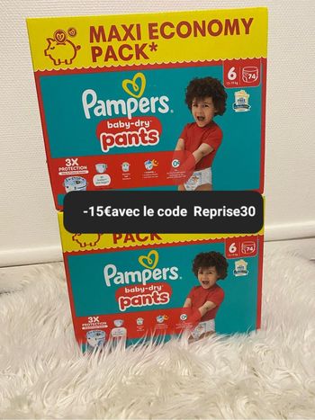 2 cartons de couches Pampers taille 6