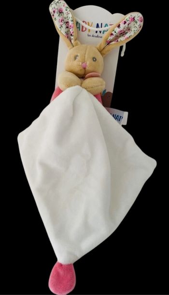 ❤️B4397 Doudou Plat Mouchoir BABY NAT Babynat Lapin POUPI Rose Blanc