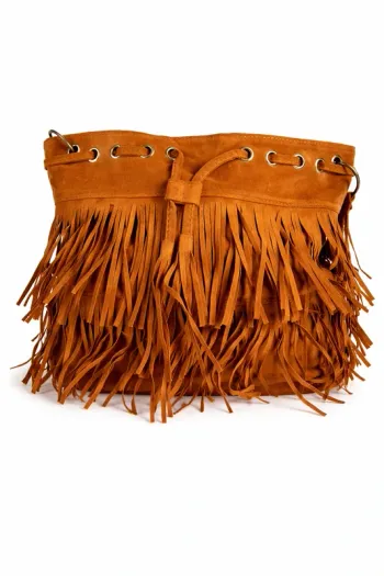 sac à main camel à franges style daim bohème boho chic épaule bandoulière Neuf sans étiquette