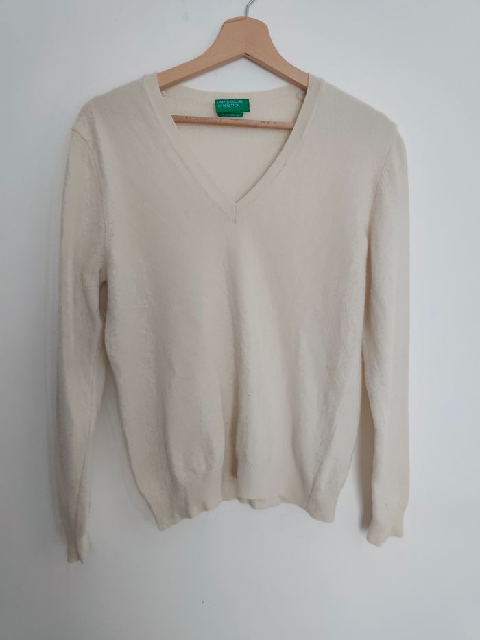 Pull en laine Benetton pull col V crème