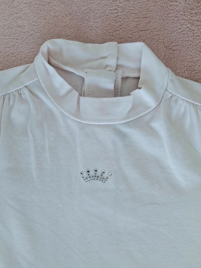 Robe Floriane 3 ans bi matière manches longues col montant blanc et beige fleurie - photo numéro 2