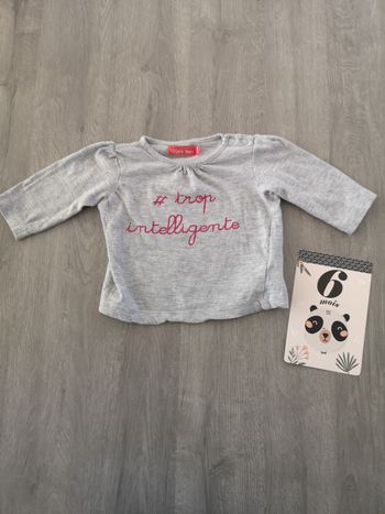 Tee shirt manche longue "trop intelligente" 6m