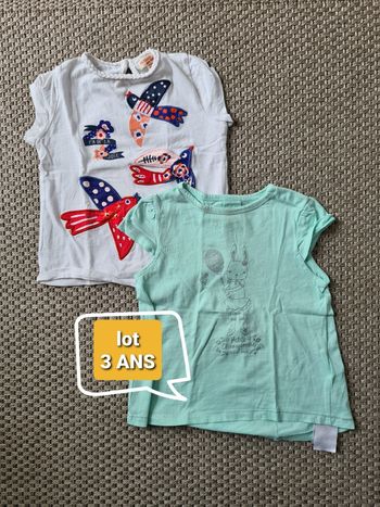 Lot de 2 t-shirts manches courtes "lapin et oiseaux" fille - 3ans