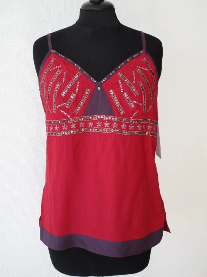 Top bretelles rouge/prune strass Jac Jac 38 NEUF - photo numéro 2