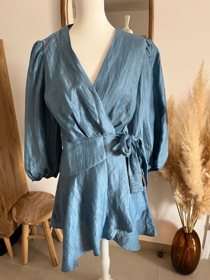 Robe cache cœur bleu clair en lin Maje - photo numéro 3