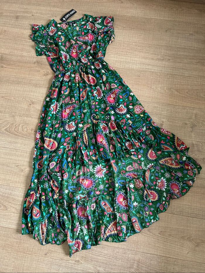 Robe verte et imprimée neuve à manches courtes Corte Hindu taille L/XL - photo numéro 7