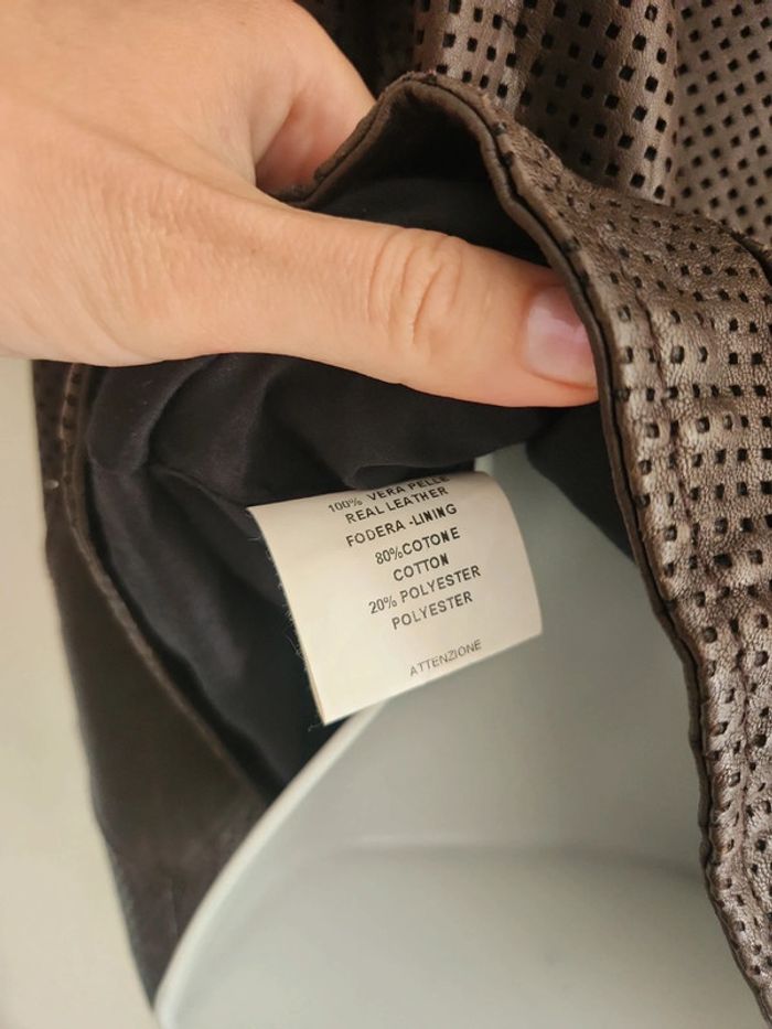 Veste perfecto en cuir véritable marron - photo numéro 17